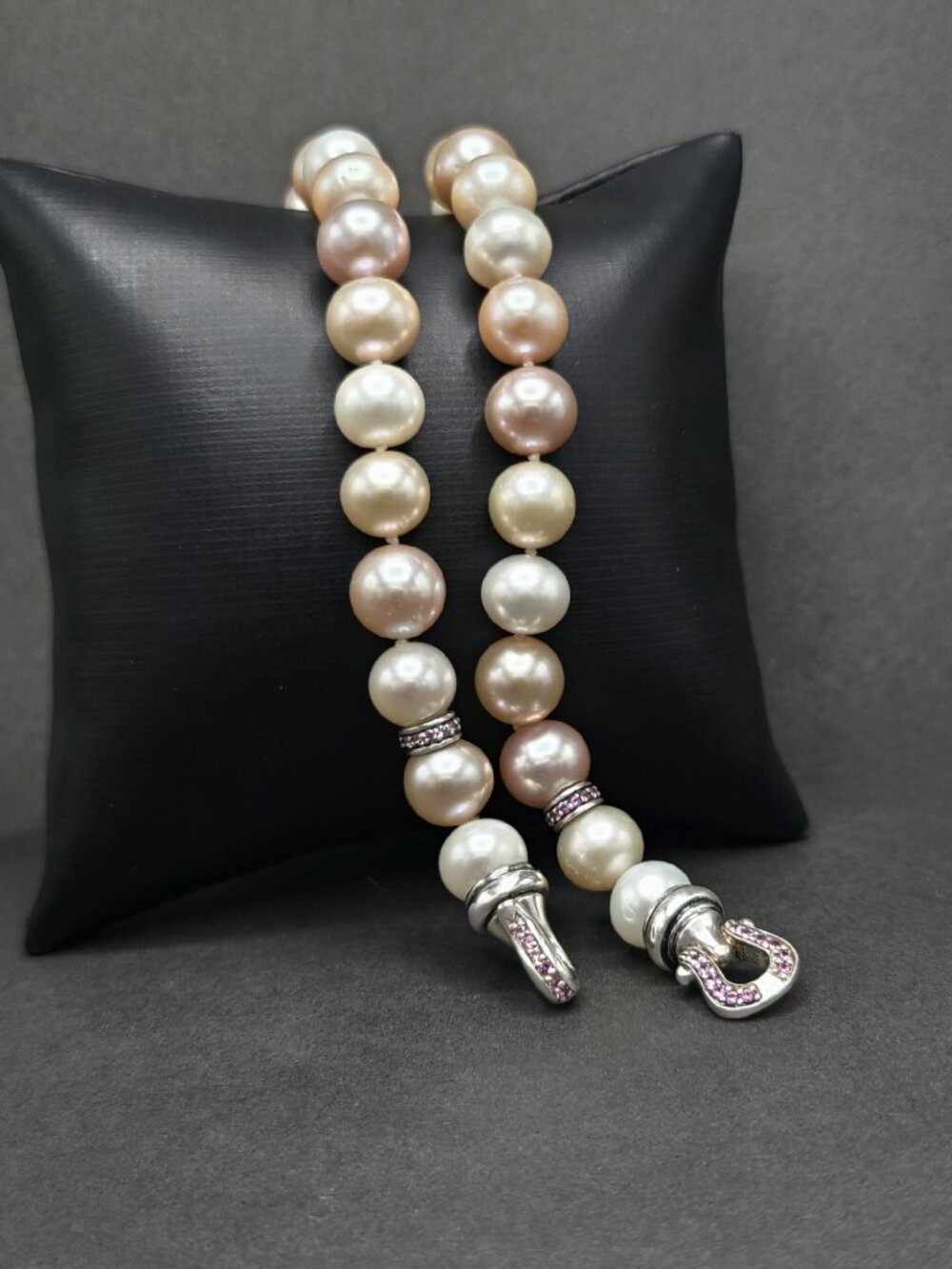 David Yurman Pearl Strand Buckle Necklace w/ Pink Sapphires - 16" - RARE - Picture 6 of 11